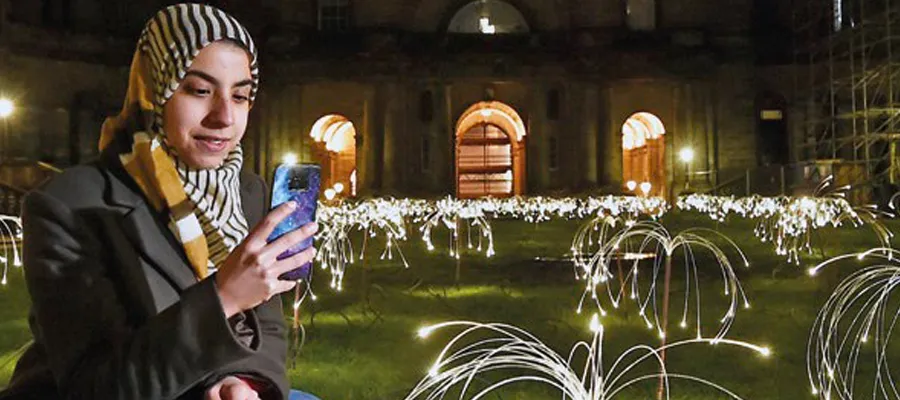 Light show in Old College quad